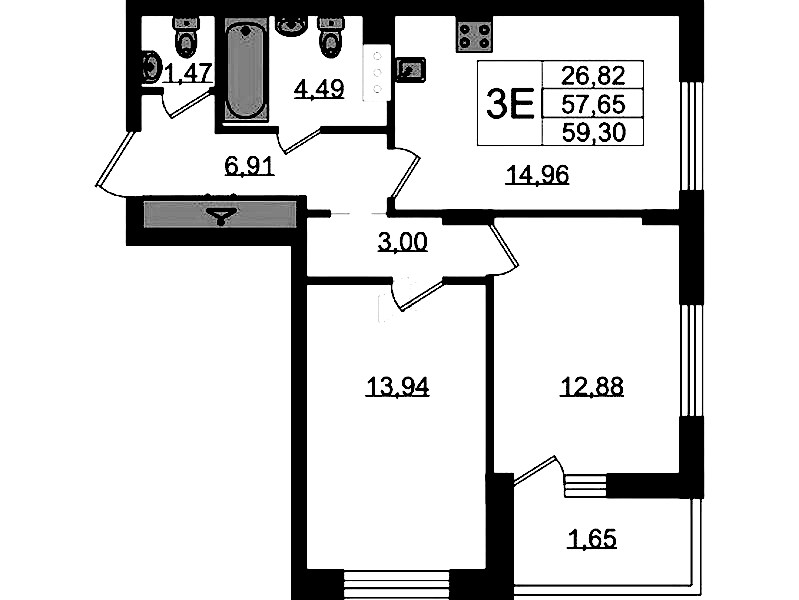 2-комнатная квартира 59.3 м², 9/11 эт., ЖК «VEREN NORT Сертолово»